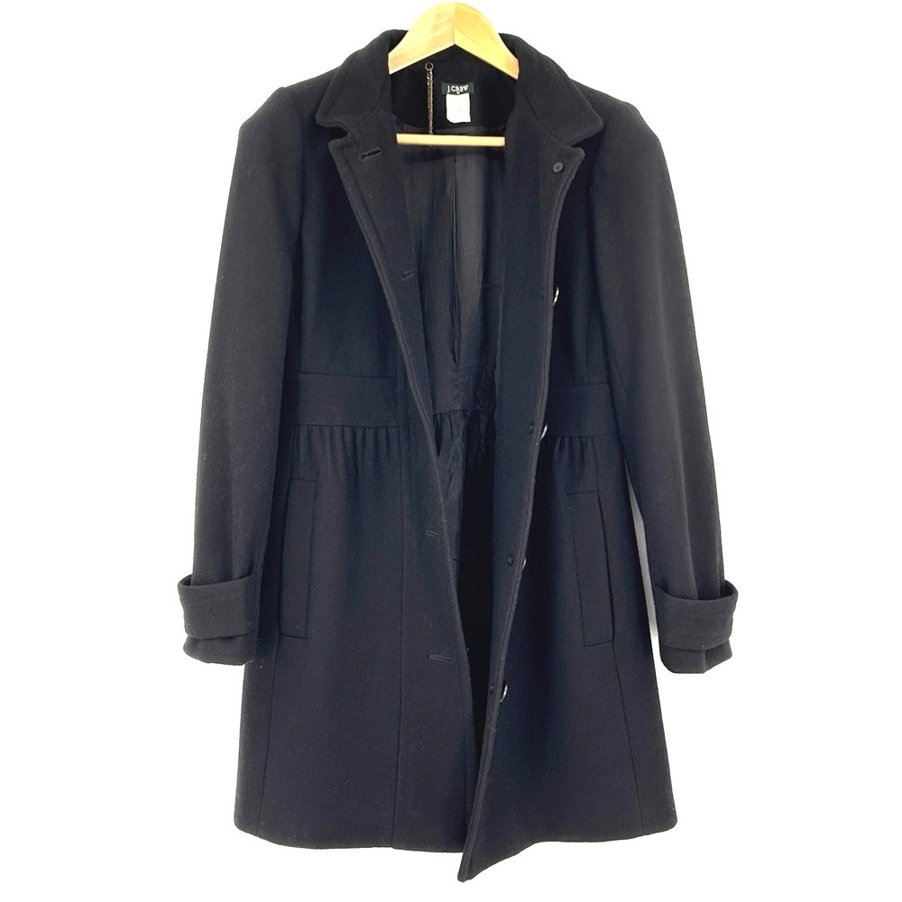 J.Crew Black Wool Coat Women's Lady Day Midi Fit & Flare Pleated‎ A-Line Size 8 - Picture 4 of 9